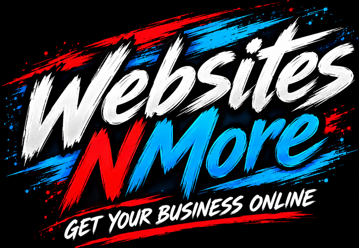 WebsitesNMore brush-stroke logo in white, red and blue